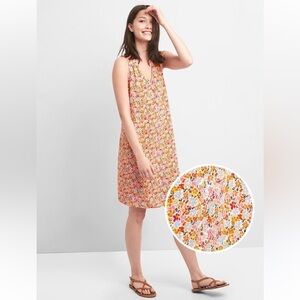 GAP Dress V Neck Sleeveless Midi Sundress Orange Vibe 🍊 Pink Floral Size Medium